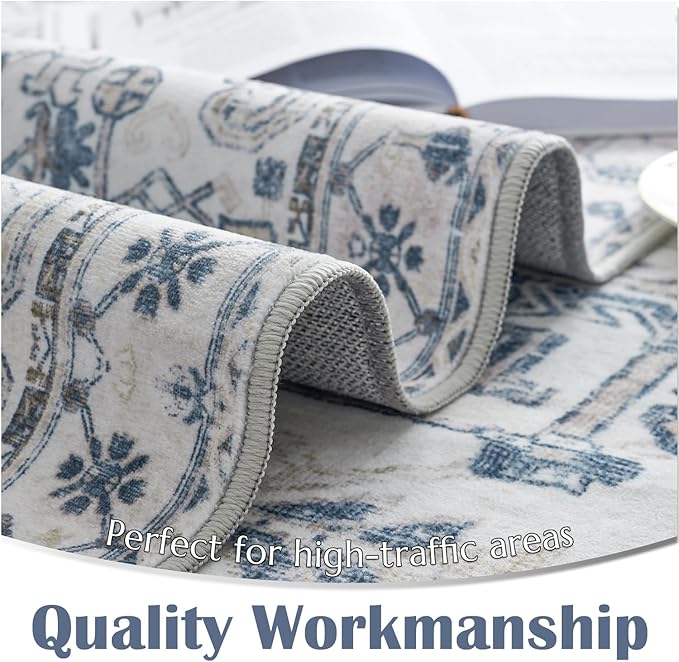 jinchan Lima Runner Rug 2x6 Washable Hallway Runner - Vintage Floral Non Slip Low-Pile Soft Ultra-Thin Kitchen Rug Distressed Carpet for Farmhouse Bedroom Entryway Laundry Room (2x6ft, Blue)