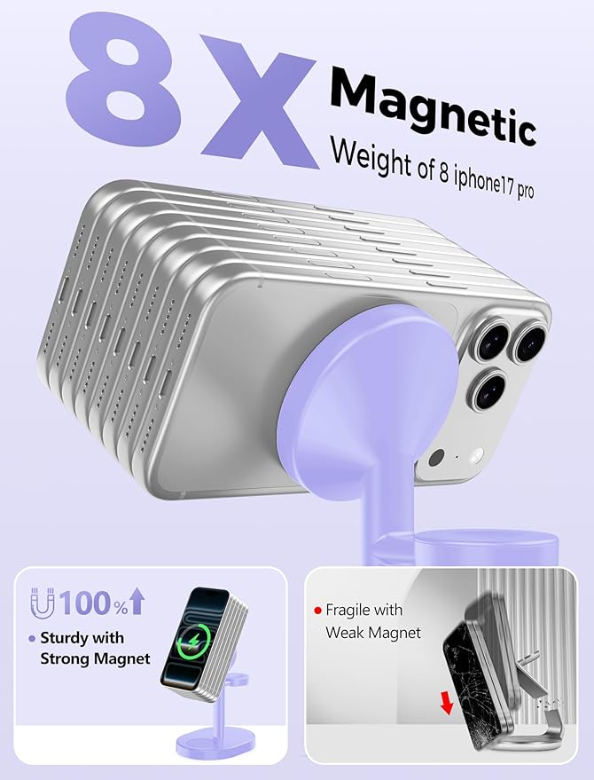 2025 3 in 1 Wireless Charging Station for Apple MagSafe Charger, 15W Fast Magnetic Mag-Safe Charger Stand for iPhone 17 16 15 14 13 12 Apple Watch AirPods Compatible with MagSafe, Purple