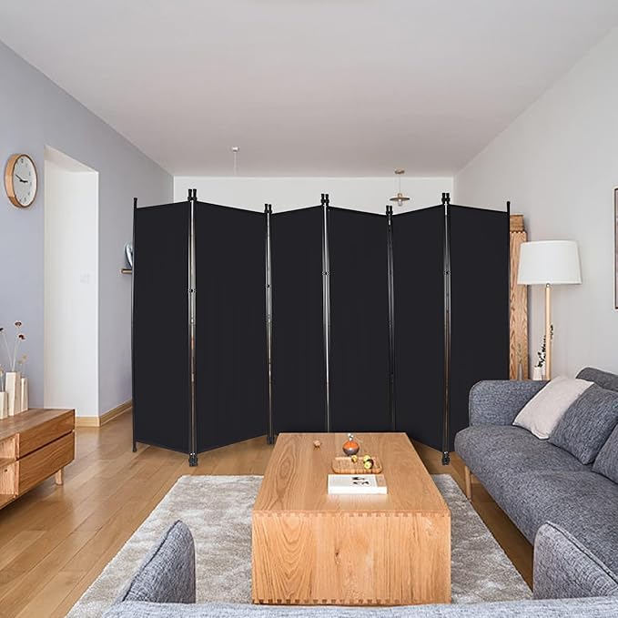 6 Panel Large Folding Room Divider, 10FT Wide Portable Privacy Screen Room, Partition Room Dividers for Bedroom Dining Room Office Restaurant Hospital, 120"x68", Black