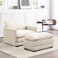 ROWHY Single Armchair with Ottoman, Modern Corduroy Cloud Couch with Convertible Chaise, Upholstered Sofa Set for Living Room, Beige