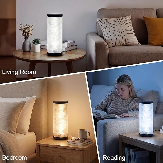 WORLD WIN Prism Glow Table Lamp - 3 Color Temperatures USB Control Bedside Lamp, Dimmable Desk Light for Bedroom Living Room & Office, Modern Reading Lamp for Home Desk Decor (Water Ripple, Black)