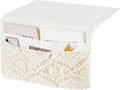 Mkono Macrame Bedside Caddy Storage Organizer Boho Remote Control Tablet Magazine Holder with 4 Pockets Non-slip Countertop Bedside Caddy for Home Bedroom Living Room College Dorm Bed, Ivory, Large