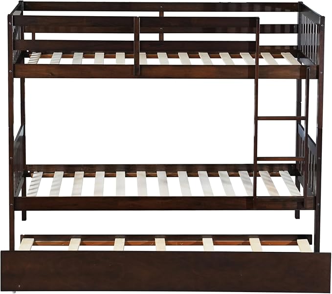 Bellemave Twin Over Twin Bunk Bed with Trundle,Convertible Bunk Beds with Ladder & Safety Guardrails,Twin Size Bunk Beds for Kids Girls Boys,Espresso