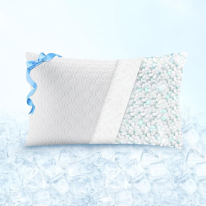 Sophia & William Cooling Bed Pillow for Sleeping (Queen Size) Adjustable Shredded Memory Foam Pillow for Side, Back and Stomach Sleepeers