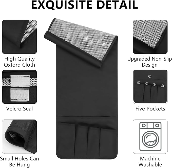 WETRBWEH Non-slip Couch Organizer Armchair Caddy, Oxford TV Remote Control Holder Bedside Caddy with 5 Pockets for Key Glasses Phone Magazine Holders.