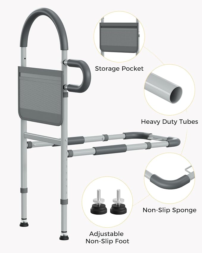 JivaJot Bed Rails for Elderly Adults Safety, Bedrails for Elderly Adults Grab Bar Bed Handrails, Cane for Seniors with Non-Slip Ergonomic Handle and Storage Pocket, Fit Twin, Full, Queen, King