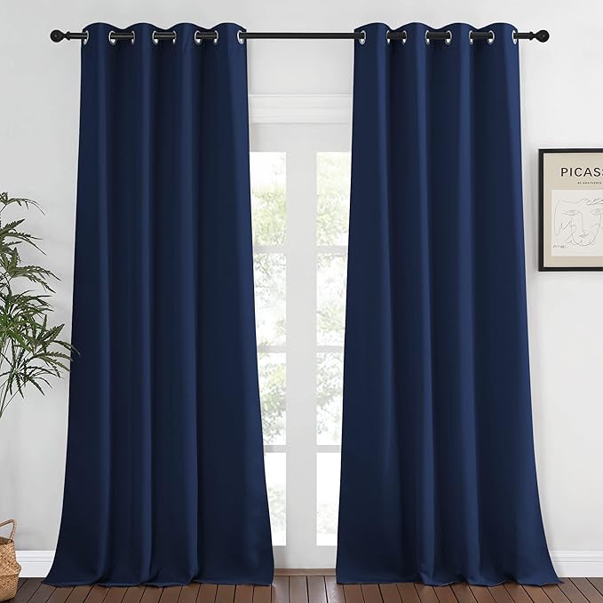 NICETOWN Window Drape Long Curtain - (52 inches Wide x 108 inches Long, Navy, 1 Piece) Living Room Panel Grommet Top Window Treatment for Hall & Guest Room