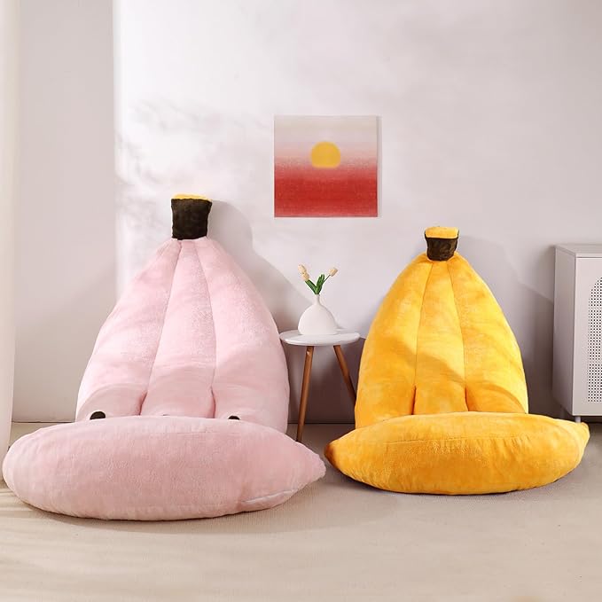 Banana Bean Bag Chair with Ottoman, Floor Sofa Bed with Footrest, Comfy Convertible Lounger for Teens & Adults, Plush Couch for Bedroom, Living Room or Dorm, M-Yellow
