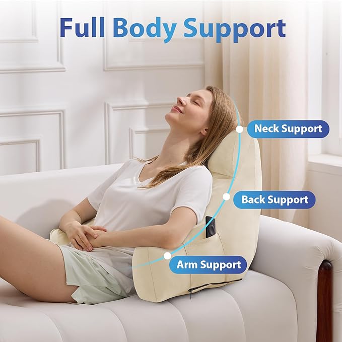 IPYNBAP Back Pillow for Bed Sitting up, Reading Pillow for Sitting in Bed Adult, Back Support Pillow, Memory Foam Sit up Lounge Backrest Pillow with Arms for TV, Couch, Chair, Dorm, 18 Inch, Beige