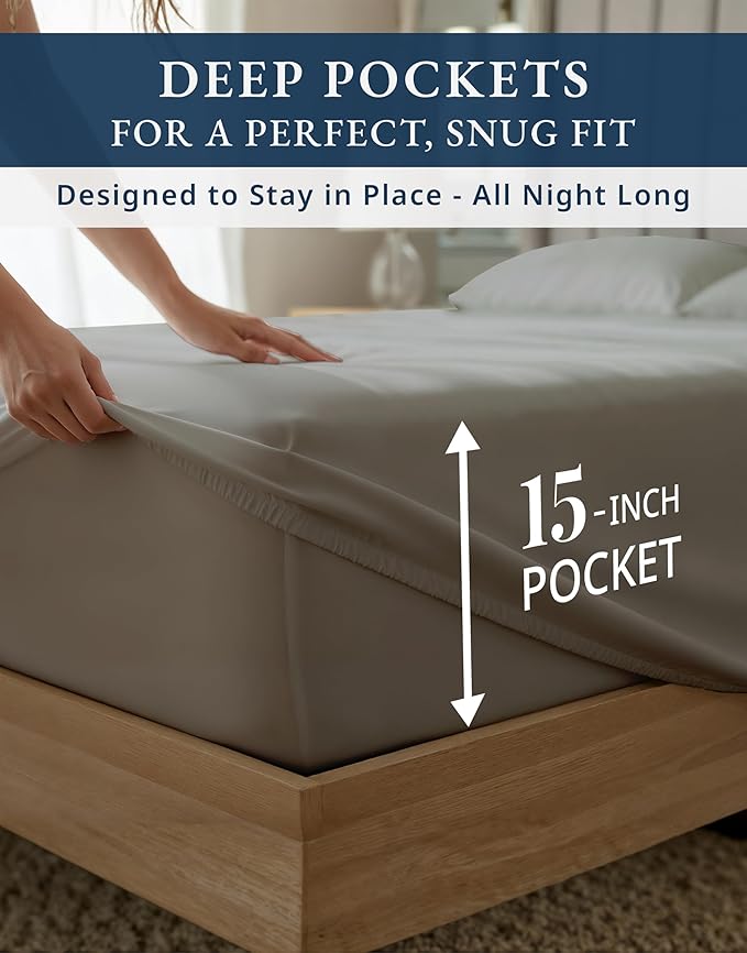 LANE LINEN 100% Egyptian Twin Bed Sheets Cotton - 1000 Thread Count, Soft & Comfy No Pill Fade Resistant Natural Cooling Mercerized Cotton Twin Size Sheets 15" Deep Pocket - Charcoal