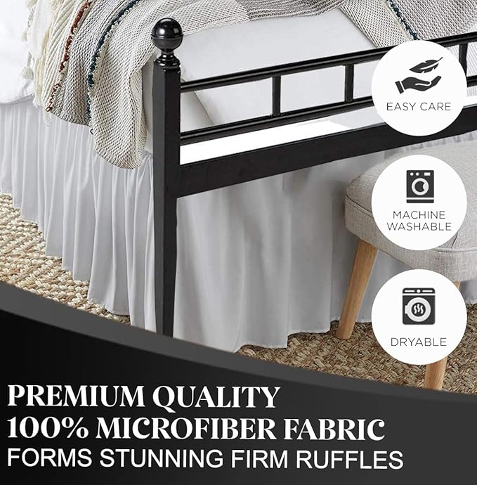 Ruffled Bed Skirt with Split Corners, Light Grey, Queen 18 Inch Drop Bedskirt, Hotel Quality Brushed Microfiber Wrinkle Free Dust Ruffle Bed Skirt Queen Size
