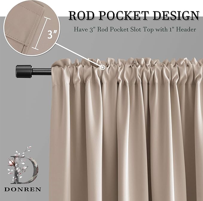 DONREN Warm Taupe Room Darkening Thermal Insulated Curtains Drapes for Nursery,Rod Pocket Blackout Curtains for Bedroom(2 Pack,42 inches Wide by 63 inches Long)