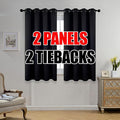 MIUCO Room Darkening Grommet Thermal Insulated Blackout Window Curtains Panels for Gilrs Room Window 1 Pair 52x63 Inch Black, Bonus 2 Tie Backs Included