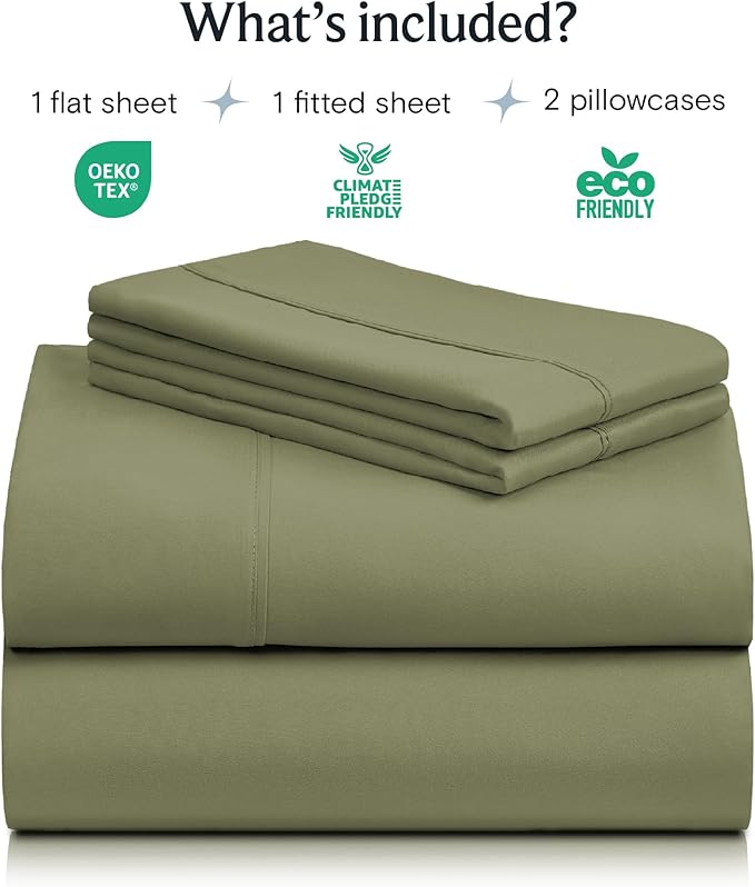 LuxClub 4 PC California King Sheet Set, Deep Pockets Wrinkle Free Cooling Bed Sheets Hotel Bedding for Women, Men, Includes 1 Fitted Sheet, 1 Flat Sheet and 2 Pillowcases-Olive