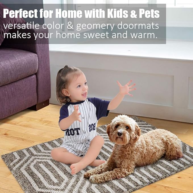 Indoor Doormat 32"x 48", Absorbent Front Back Door Mat, Rubber Backing Non Slip Floor Mats Inside Mud Dirt Trapper Outside Entrance Door Rug Carpet, Machine Washable Low Profile - Brown Time Cloister