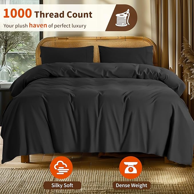 LBRO2M Split King Sheet Sets for Adjustable Bed 1000 Thread Count 100% Egyptian Cotton Sheet, 5 Piece Sets Bed Sheet Deep Pocket Up to 16" Soft Comfortable All Season (Split King, Black)