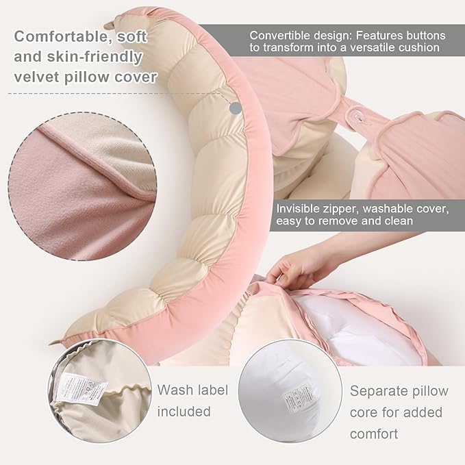 Peallow(Pat. Pend) – Long Round Body Pillow for Adults, Bolster Pillow for Sleeping, Soft and Supportive Pillow for Sleeping & Lumbar Support(Blush Pink,59")