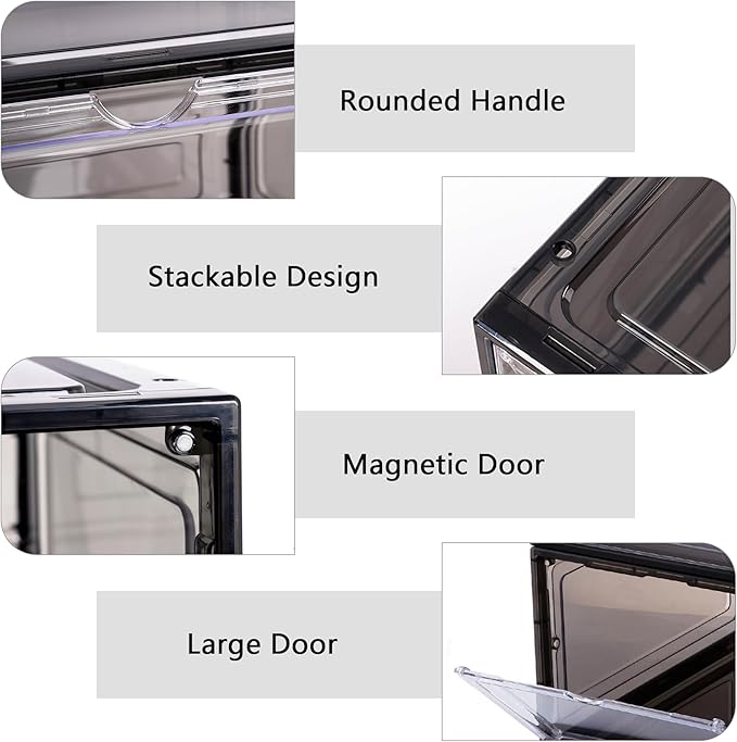 Attelite Shoe Box, Upgraded Large Clear Shoe Storage Box Stackable, 8 Pack Thicken Plastic Shoe Containers, Drop Front Large Magnetic Door,Shoe Storage Organizer for Display Sneakers