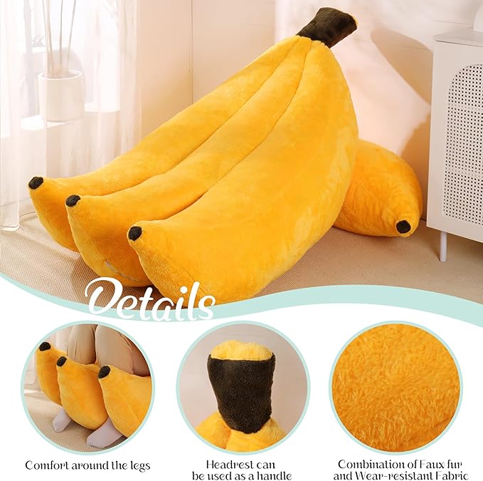 Banana Bean Bag Chair with Ottoman, Floor Sofa Bed with Footrest, Comfy Convertible Lounger for Adults, Plush Couch for Bedroom, Living Room or Dorm, L-Yellow