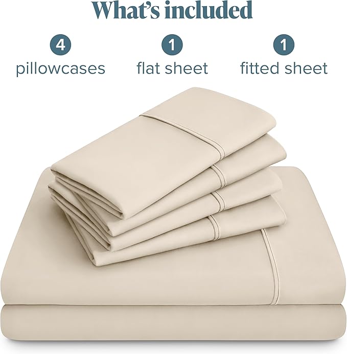 Bare Home Hotel Luxury Full XL Sheet Set, Extra Soft - 6 Piece Set - Deep Pockets - Easy Fit - Cooling & Breathable - Wrinkle, Fade, Stain Resistant - Includes 4 Pillowcases (Full XL, Sand)