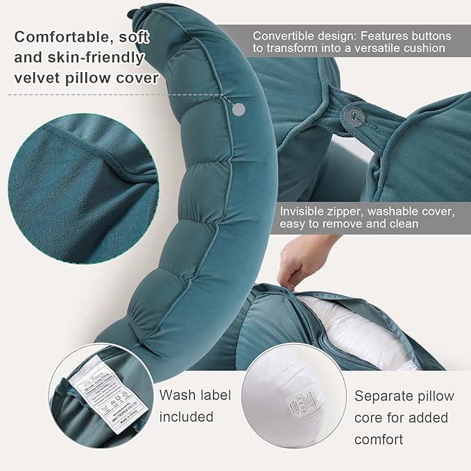 Peallow(Pat. Pend) – Long Round Body Pillow for Adults, Bolster Pillow for Sleeping, Soft and Supportive Pillow for Sleeping & Lumbar Support (Slate Blue,39")