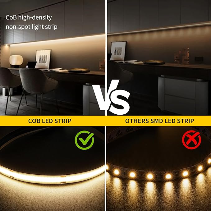 COB LED Strip Lights Natural White,24V Dimmable led Light Strip KIT with Remote and app Control,4000K 32.8FT/2 * 5m 8mm Wide Ra>90 Cuttable Flexible Strip Lights for Bedroom,Wardrobe,Cabinet