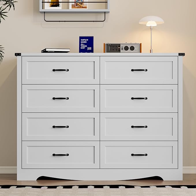 8-Drawer Dresser for Bedroom, Modern Wooden Chest of Drawers with Metal Handles, Anti-Tipping Design, Sturdy and Stable Storage Organizer for Living Room, Entryway, Home Office, Standard