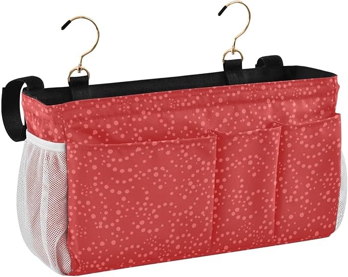 Bedside Caddy Hanging Bunk Bed Caddy Bed Organizer Hanging Pocket with 2 Hooks Bedside Storage Organizer Pocket Bag Holder Polka Dot Red