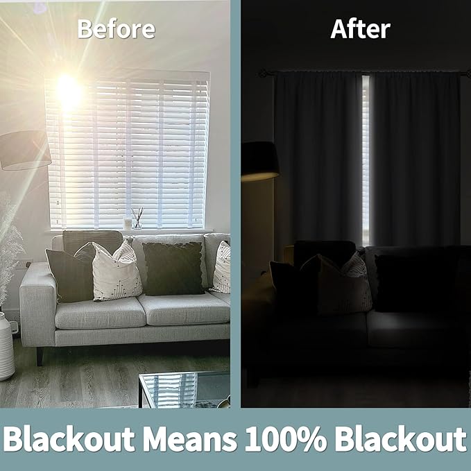 BGment Light Grey Blackout Curtains for Bedroom 54 Inch Length, Rod Pocket 100% Blackout Curtains with Thermal Liner Room Darkening Curtains for Living Room, Each Window Curtain 2 Panels, 42 x 54 Inch