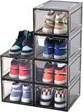 KEFA XL Shoe Storage Box, 6 PACK Shoe Boxes Clear Plastc Stackable Organizer, Clear Plastic Shoe Boxes Fit for US 15 (6 PACK BLACK)