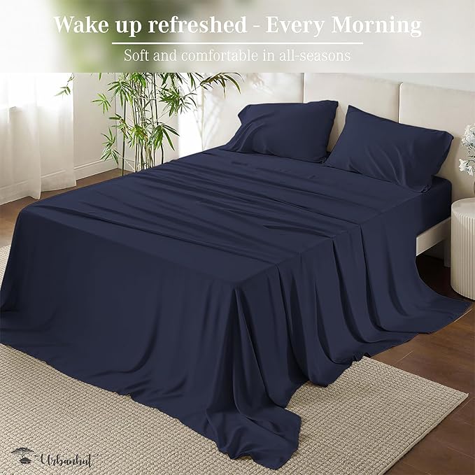 URBANHUT 800 Thread Count 100% Cotton Full Size Sheets, Luxury 4 Piece Full Bedsheets, Hotel Sheets Sateen Finish - Better Than Egyptian, 16" Elasticized Deep Pocket - Navy Blue