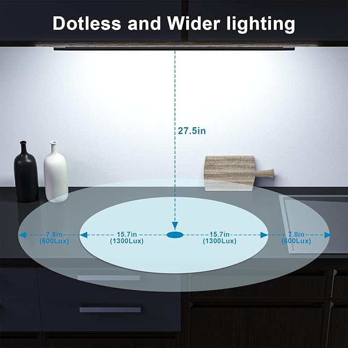 WOBANE Under Cabinet Lighting,Dimmable Counter Lights for Kitchen with 5 Color,Wireless Hand Wave Activated,Plug in LED Light Bar for Kitchen,Shelf,Pantry,Workbench,16.5 inch,800LM,Black