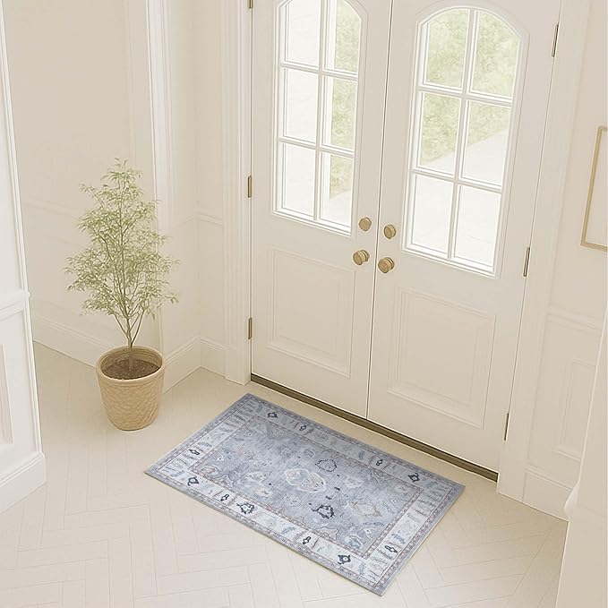 Fame Rugs Gray Modern Oushak Rug 2x3, Vintage Doormat Turkish Colorful Oriental Antique Inspired Washable Small Area Rug, Luxury Living Room Bedroom (Gbeige, 2' x 3')