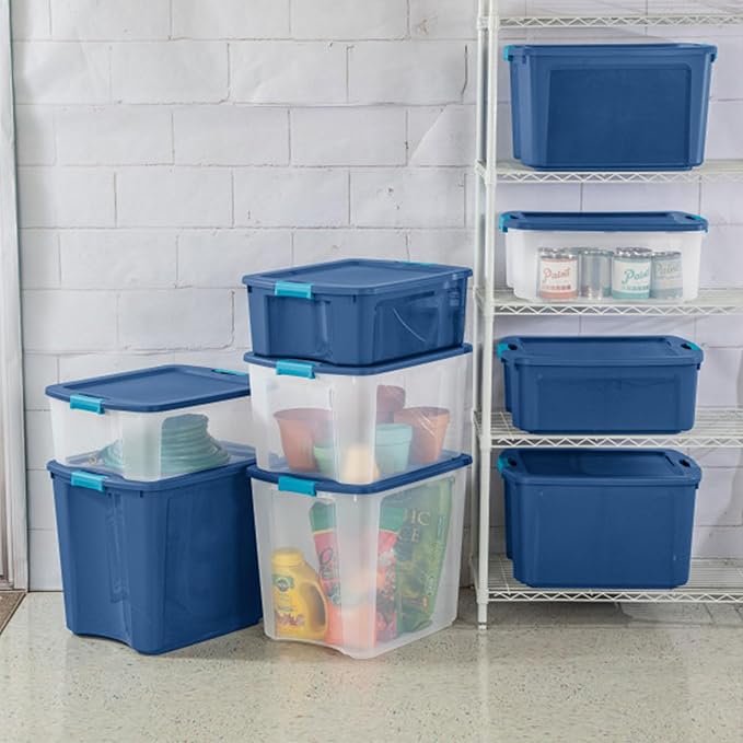 Sterilite 4-Pack Latch and Carry, Clear Plastic Storage Bins with Latching Lids and Full-Grip Handles, 27 Gallon