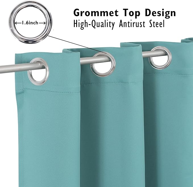 ChrisDowa Small Kitchen Valances for Windows - Grommet Short Thermal Insulated Room Darkening Window Valances Curtains for Living Room (2 Panels, Aqua, 52 x 18 Inch)