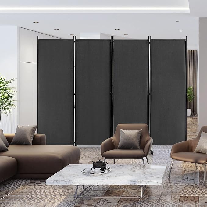 GOFLAME 4 Panel Folding Room Divider, 6FT Rolling Privacy Screen with Lockable Wheels, Portable Room Partition Screen, Freestanding Wall Divider and Separator for Home Office, Grey