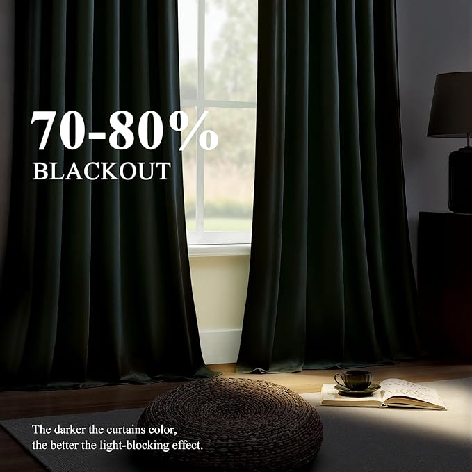 AUSSPVOCT Olive Green Velvet Curtains 84 Inches for Living Room, Elegant Thermal Insulated Room Darkening Heavy Blackout Drapes Luxury Curtain for Bedroom, Back Tab Rod Pocket, W52 x L84, 2 Panels