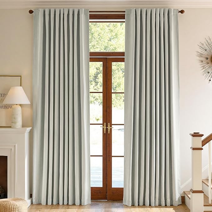 jinchan Chenille Blackout Curtains 84 Inches Long Light Grey Thermal Insulated Curtains for Bedroom Living Room 2 Panels Triple-Weave Noise Reducing Drapes Back Tab Privacy Window Curtains 50x84 Inch