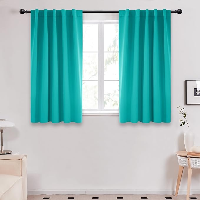 Deconovo Blackout Curtains, Thermal Insulated, W42 x L45 2 Panels, Back Tab, Machine Washable, Room-Darkening Drapes for Bedroom/Living Room Turquoise