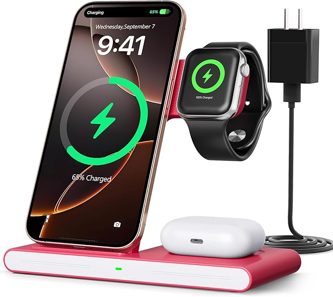2026 Wireless Charger for Apple and Android Charging Station,3 in 1 Fast Max Charging for iPhone 16 15 14 13 12 Pro Max Plus, Apple Watch Series & Air pods 4 3 2 Pro, Android Samsung Galaxy Series