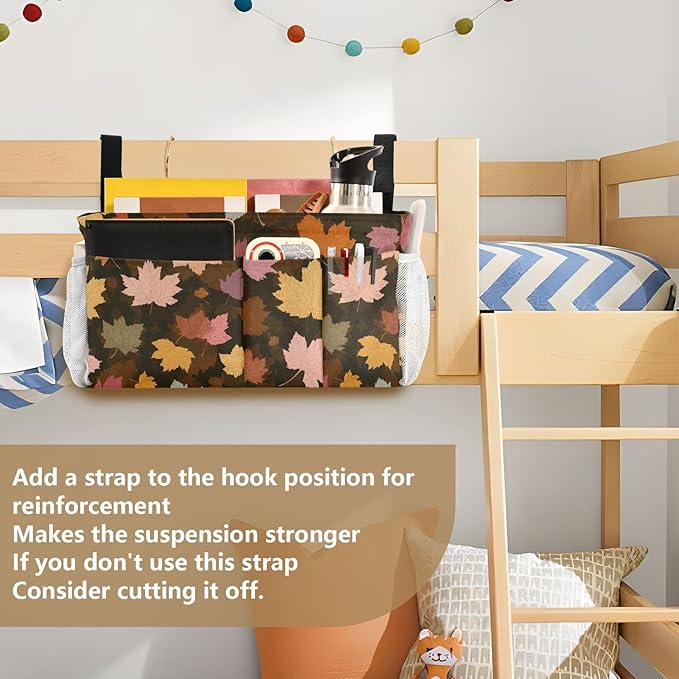 Bedside Caddy Hanging Bunk Bed Caddy Bed Organizer Hanging Pocket with 2 Hooks Bedside Storage Organizer Pocket Bag Holder Various Maple Leaves