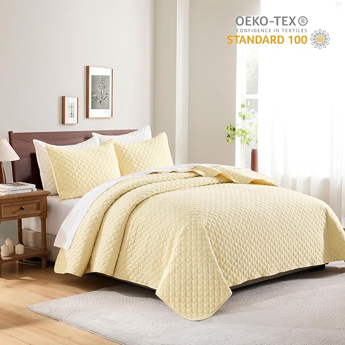 HORIMOTE HOME Quilt Twin Size Light Yellow, Lightweight Quilt for Summer Ultra-Soft Microfiber Modern Style Quilted Clouds Pattern Bedspread Quit Set 2 Pieces (1 Quilt and 1 Pillow Sham)