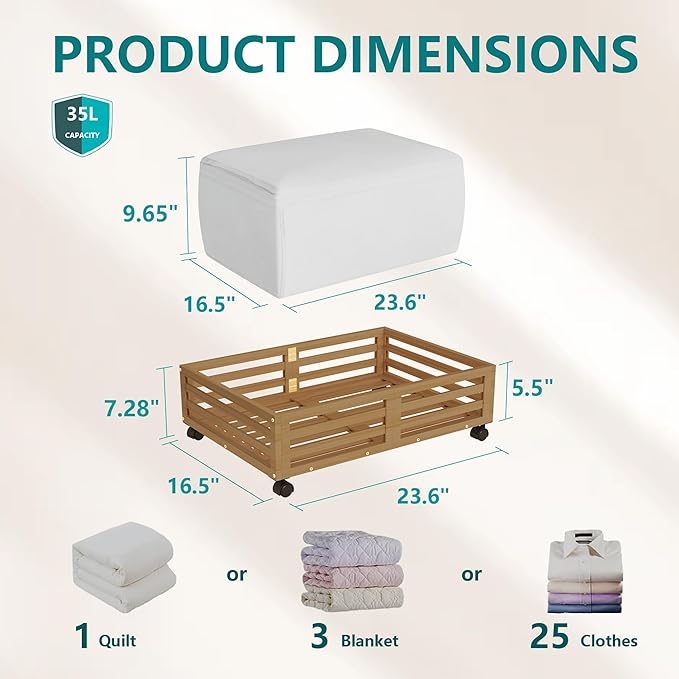 Wisuce Bamboo Under Bed Storage Containers- Underbed Organizer with Wheels with Large Dust Bag,Sturdy Wood Rolling Under the Bed Shoe Storage Organizer Drawer 2 Packs (Walnut, Small)