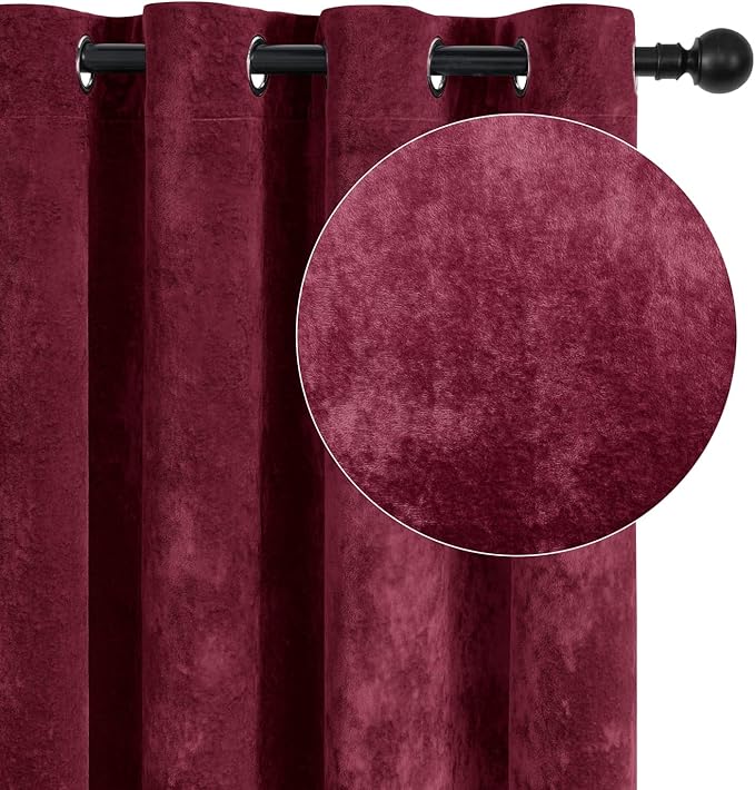 SMILETIME Burgundy Red Crushed Velvet Curtains 52x90 inch Luxurious Thermal Insulated Soundproof Drapes for Living Room Bedroom Office Soft and Durable Light-Filtering Window Treatments, 2 Panels