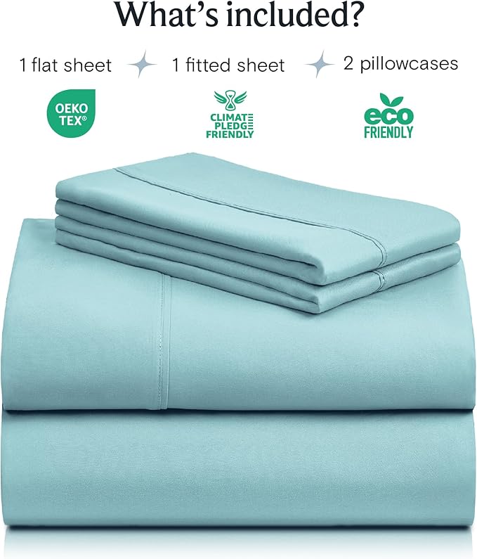 LuxClub 4 PC King Sheet Set, Deep Pockets Wrinkle Free Cooling Bed Sheets Hotel Bedding for Women, Men, Includes 1 Fitted Sheet, 1 Flat Sheet and 2 Pillowcases-Silky Soft Aqua