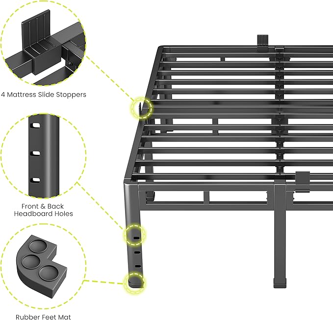 NKZ Full Size Bed Frame 20 Inch, Metal Bed Frame & Box Spring 2 in 1 Platform with Round Corner Legs, 4000lbs Weight Capacity Reinforced Metal Frame, Headboard Hole, Noise-Free, Easy Assembly