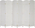 VINGLI 6-Panels Tall Rattan Room Divider, 6 FT Folding Privacy Screen, Indoor Partition Wall Dividers, Freestanding Hinged Space Separator (White)