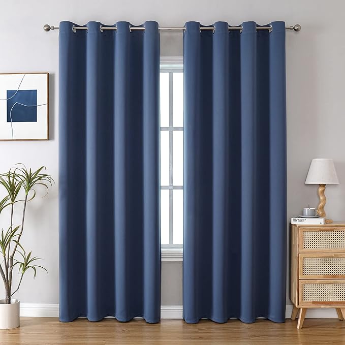 ChrisDowa Blackout Curtains 102 Inches Long 2 Panels Set for Living Room, Grommet Thermal Insulated Room Darkening Curtains for Bedroom (Stone Blue, 52 x 102 Inch)