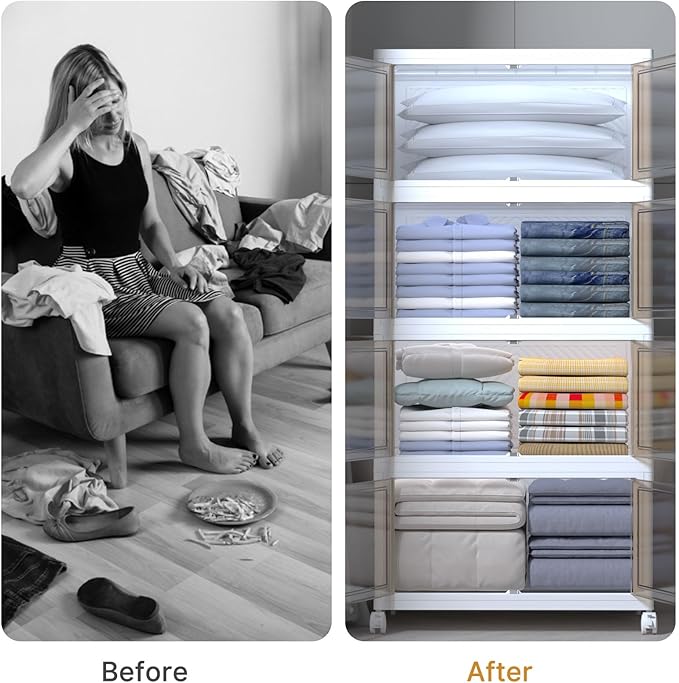 Extra Large Stackable Storage Bins with Lids&Wheels,375QT-125QT/32GAL*3Pack Collapsible Container Closet Organizers,Plastic Stackable Storage drawers for bedroom Dorm