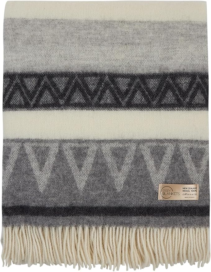 | Wool Blanket/Throw | 100% New Zealand Wool | Perfect for Home and Outdoors | Virgin Wool Throw with Fringes 75"x87" (190 x 220 cm)